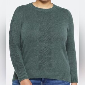 Market & Spruce Women's Cable Crewneck Sweater - Teal Green